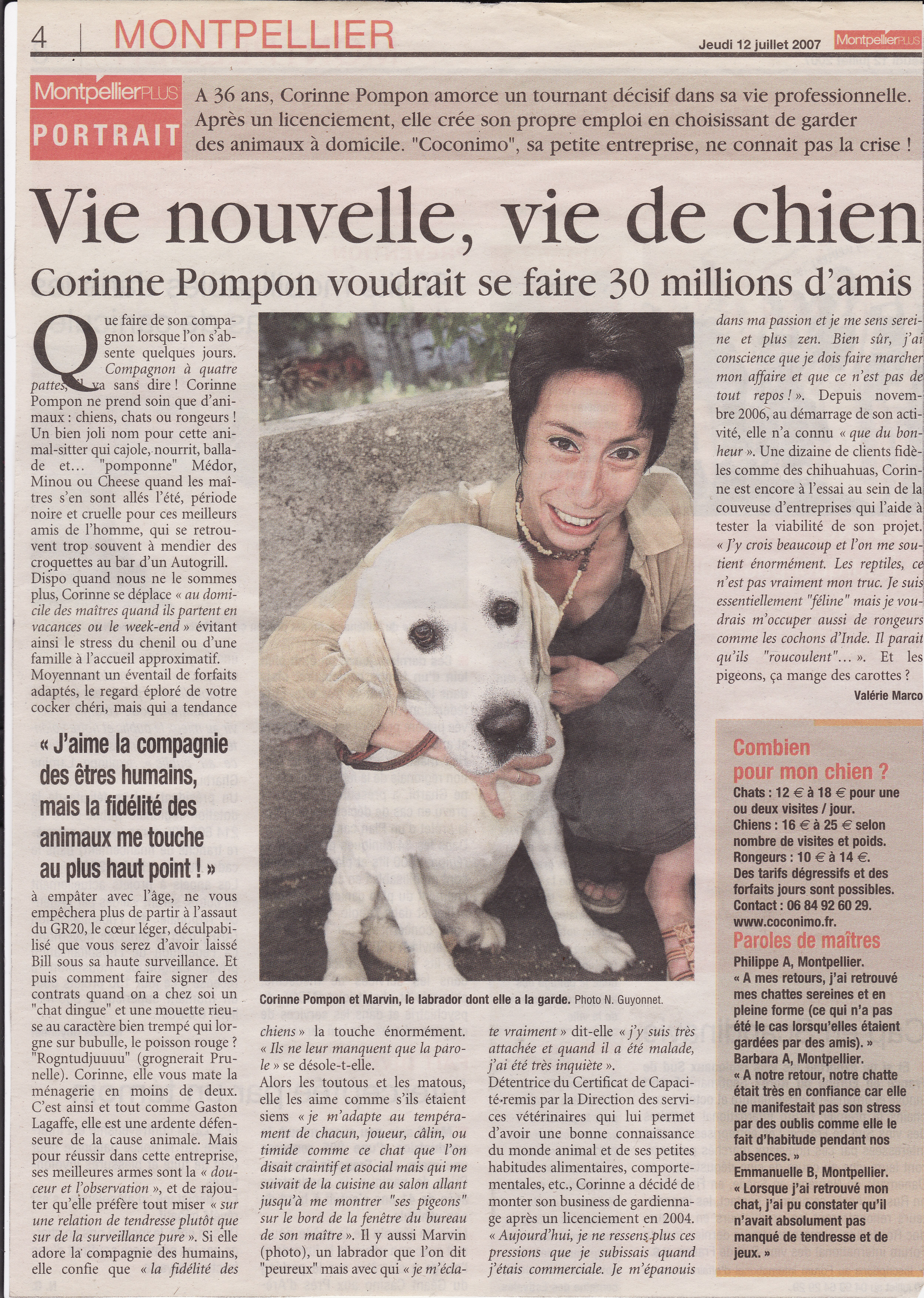 création de coconimo, entreprise de garde à domicile d'animaux sur montpellier